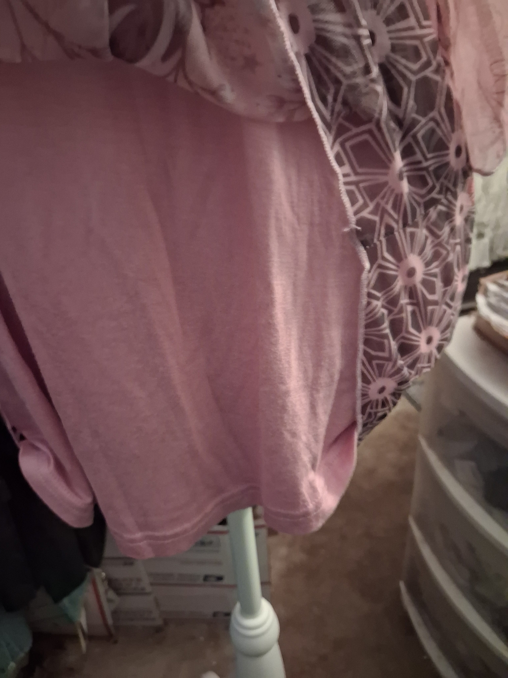 Sheer Pink Floral Overlay STRETCH Tunic,bodice lined,3/4 open sleeves,size is  M - Picture 9 of 10